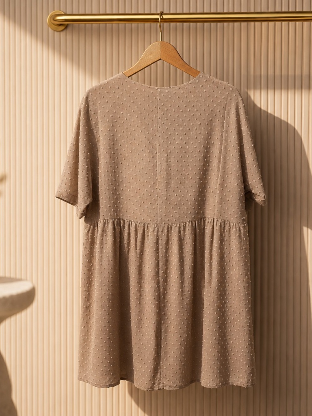 Brand New Zenana Neutral Textured Babydoll Dress - Picture 3 of 8